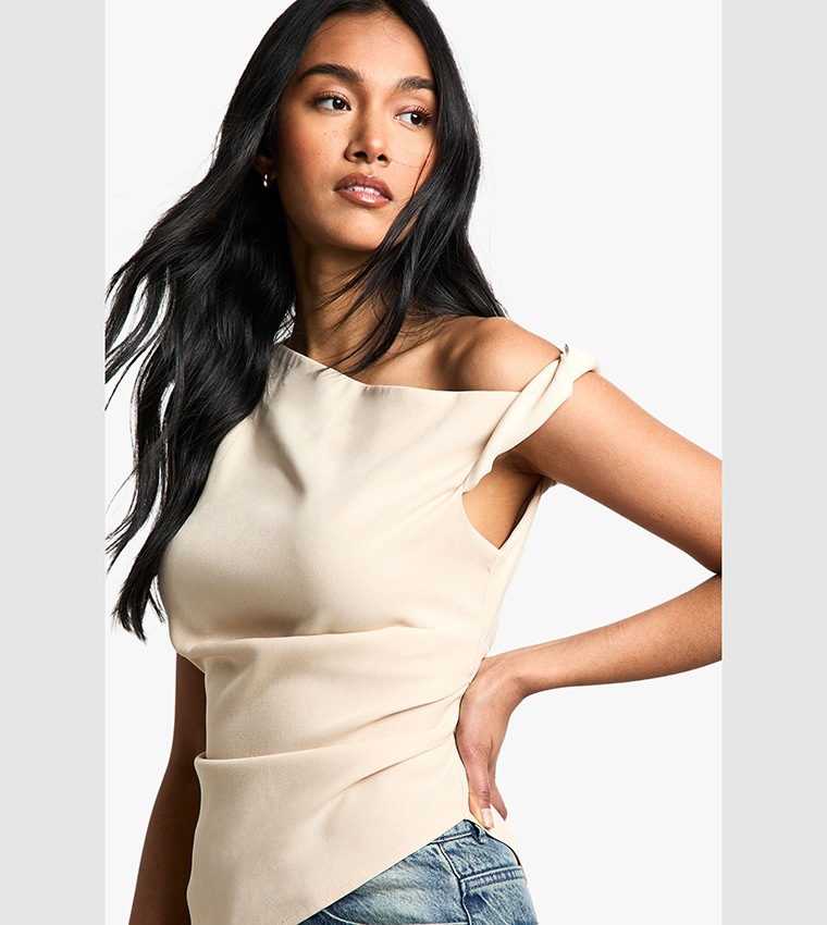 Woven Draped Asymmetric Top
