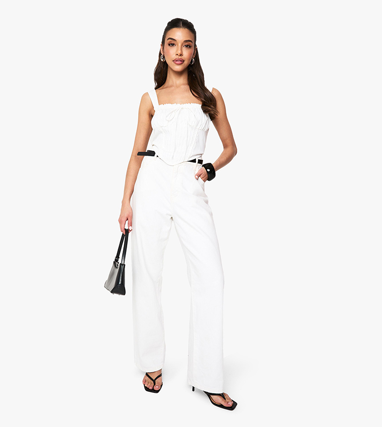 Lace Trim Square Neck Corset Top