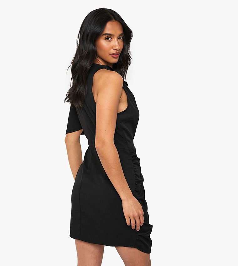 Petite Drape Detail Asymmetric Mini Dress