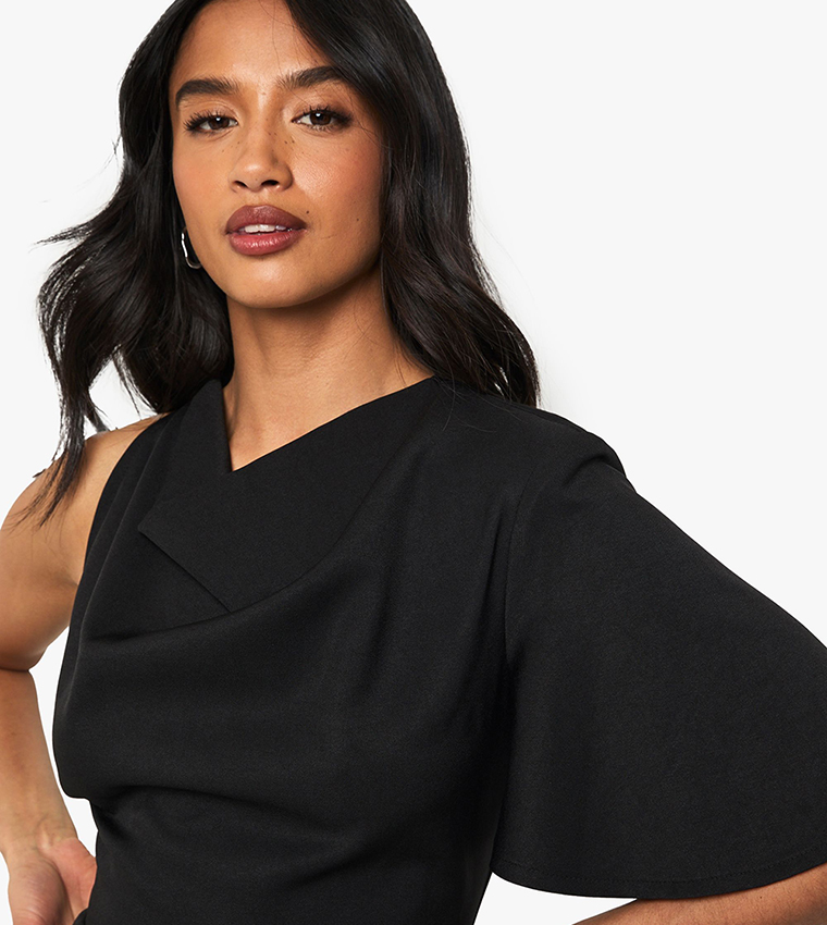Petite Drape Detail Asymmetric Mini Dress