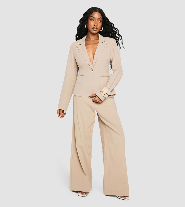 Tailored Linen Look Straight Fit Trousers