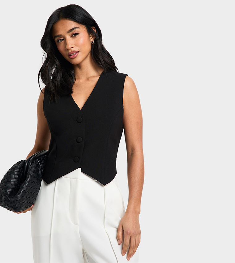 Petite Solid V Neck Waistcoat