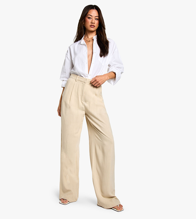 Tall Linen Look Essential Wide Leg Trousers