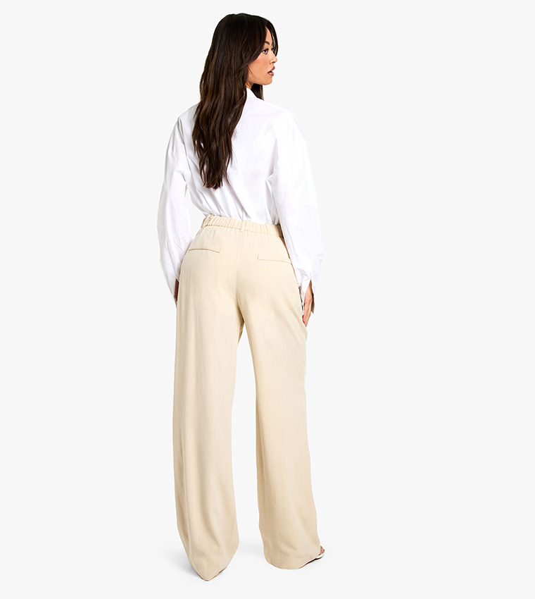 Tall Linen Look Essential Wide Leg Trousers