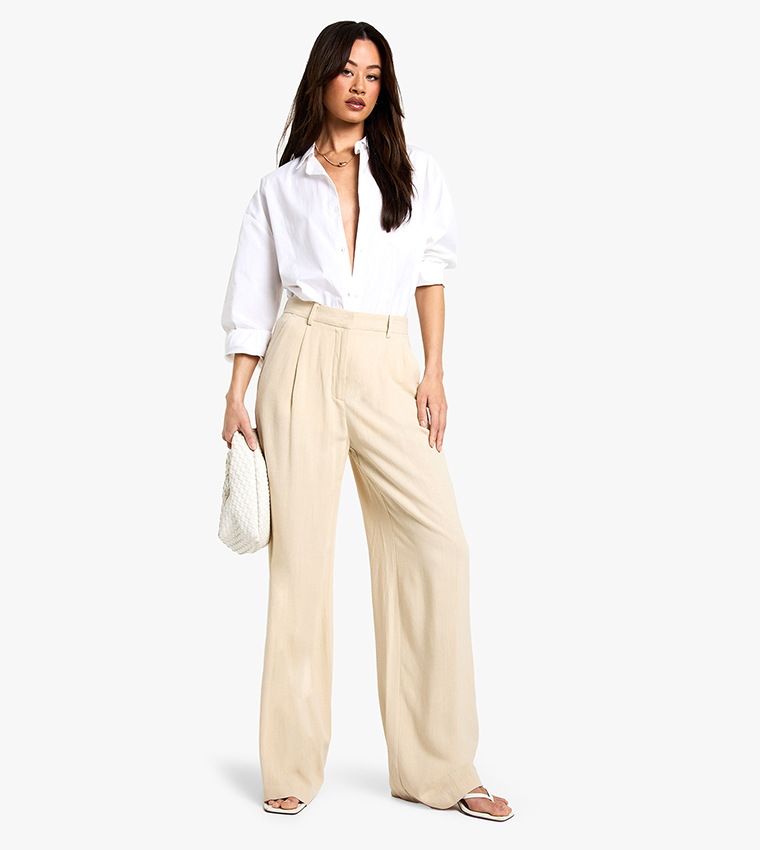 Tall Linen Look Essential Wide Leg Trousers