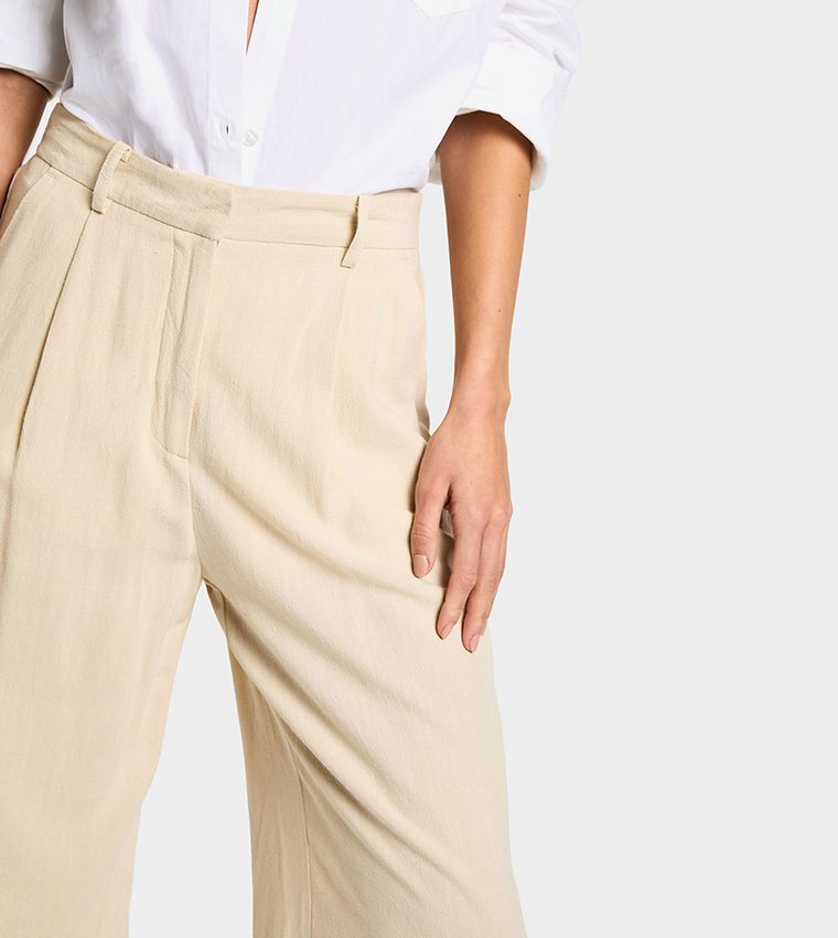 Tall Linen Look Essential Wide Leg Trousers