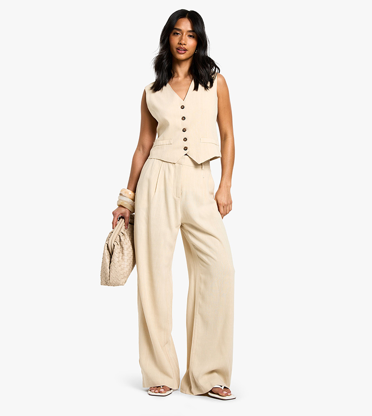 بنطال واسع شبه لينن للمقاسات الصغيرة 