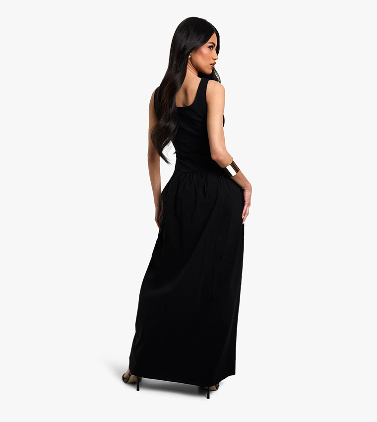 Bengaline Square Neck Dropped Waist Maxi Dress