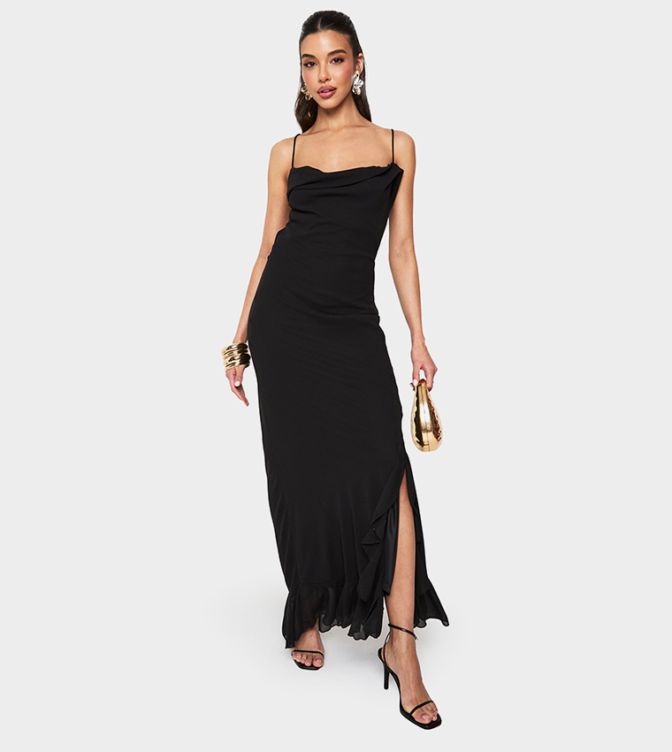 Solid Cowl Neck Maxi Slip Dress
