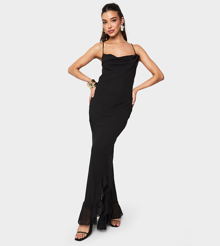 Solid Cowl Neck Maxi Slip Dress