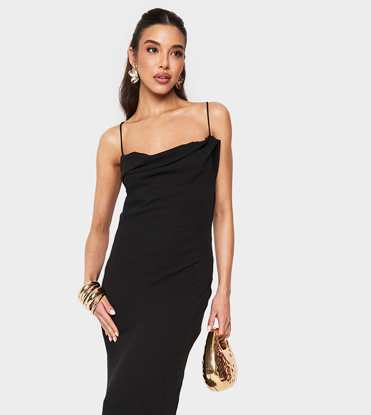 Solid Cowl Neck Maxi Slip Dress