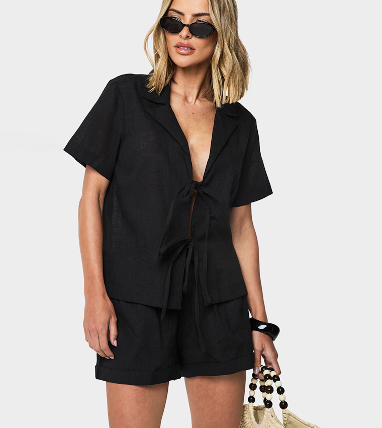 Linen Tie Front Beach Co-Ord Set