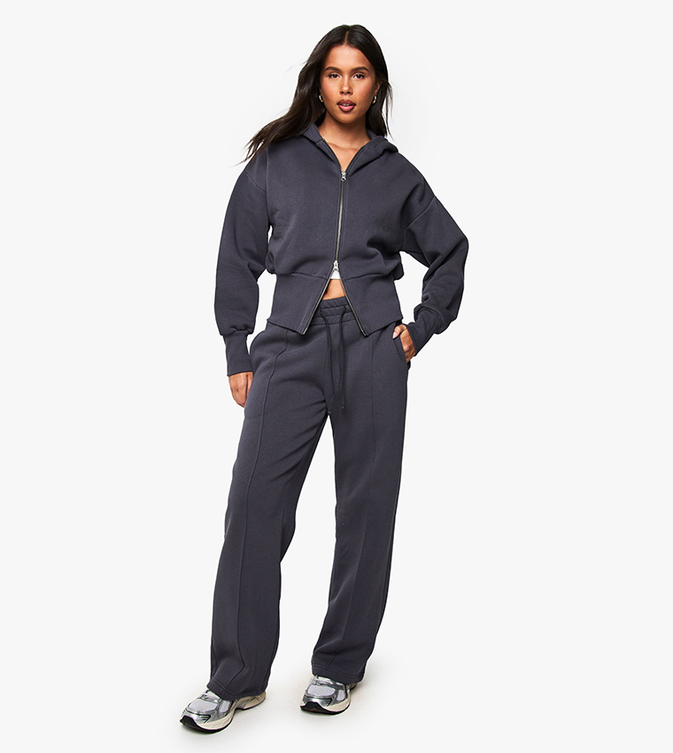 Deep Hem Hoodie and Jogger Tracksuit Set