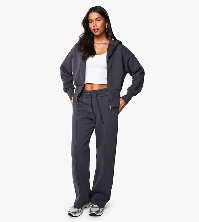 Deep Hem Hoodie and Jogger Tracksuit Set