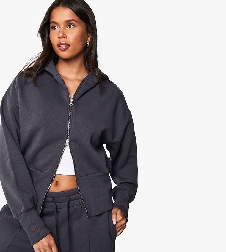 Deep Hem Hoodie and Jogger Tracksuit Set