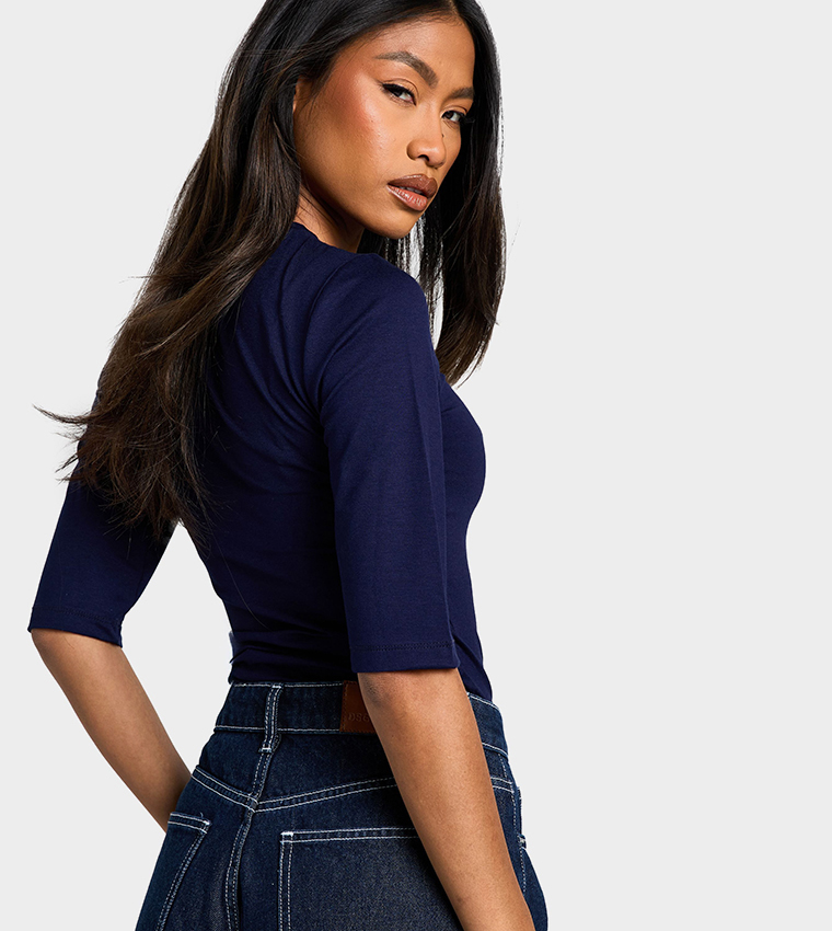 3/4 Sleeves Crew Neck Bodysuit Top