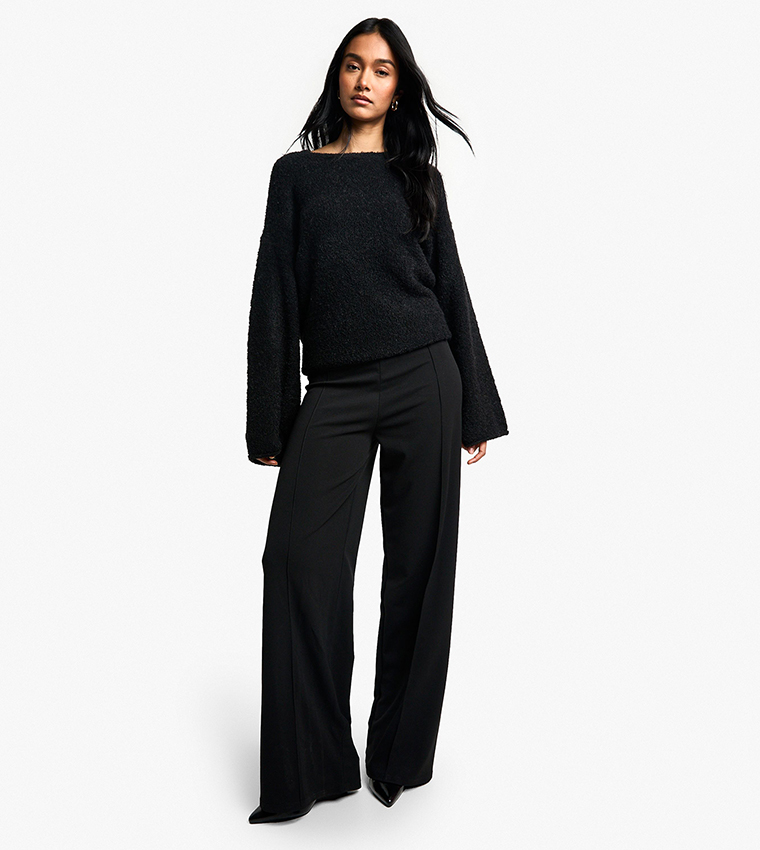 Crepe Pintuck Wide Leg Trousers