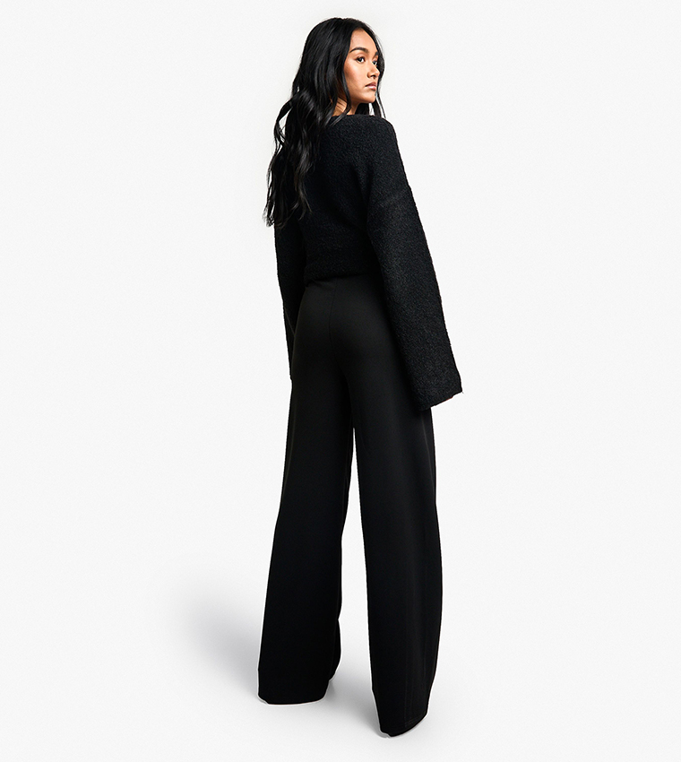 Crepe Pintuck Wide Leg Trousers