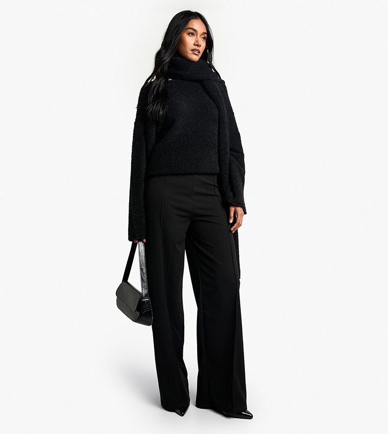 Crepe Pintuck Wide Leg Trousers
