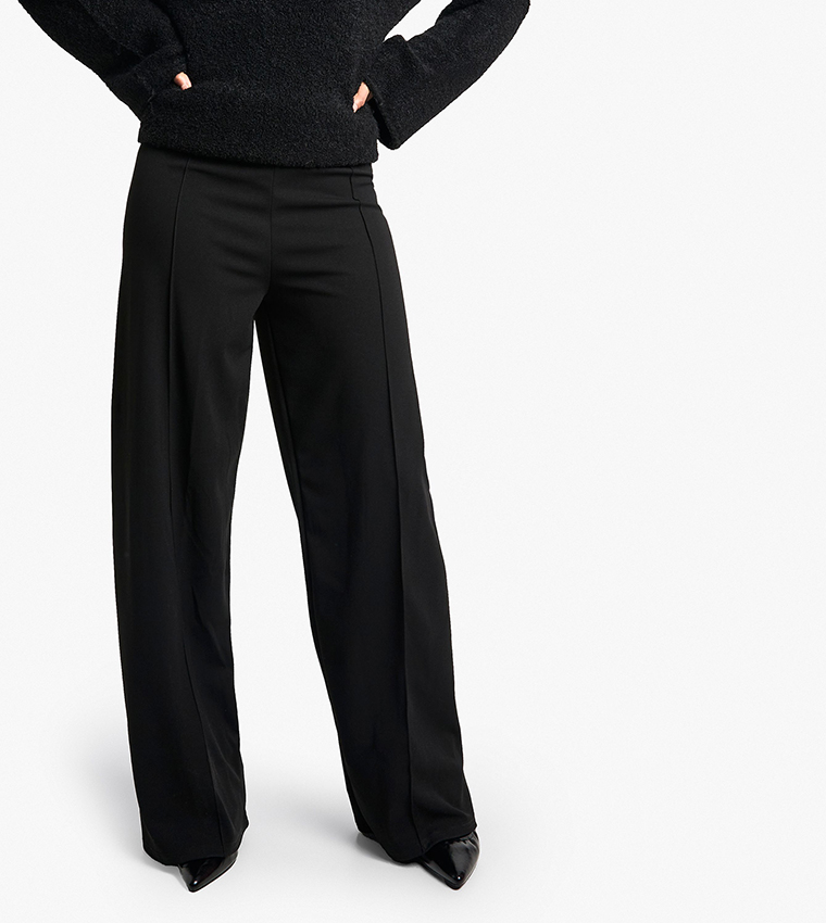 Crepe Pintuck Wide Leg Trousers