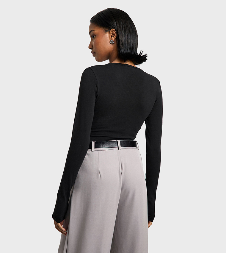 Wrap Front Long Sleeves Top