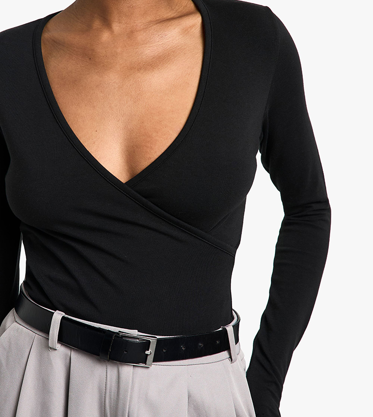 Wrap Front Long Sleeves Top