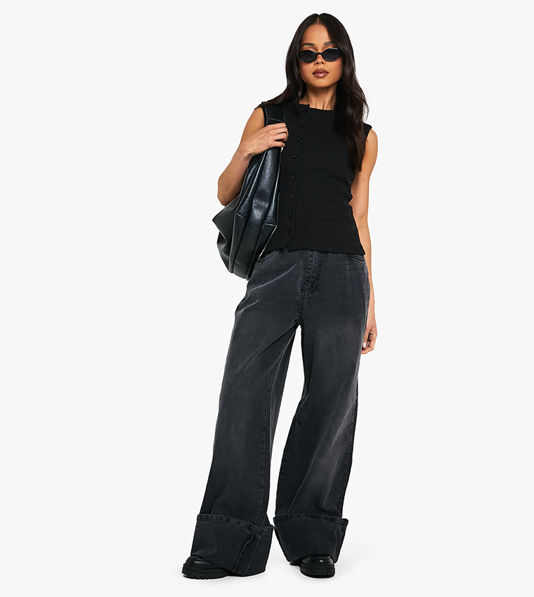Heavy Ribbed Button Through Sleeveless Top