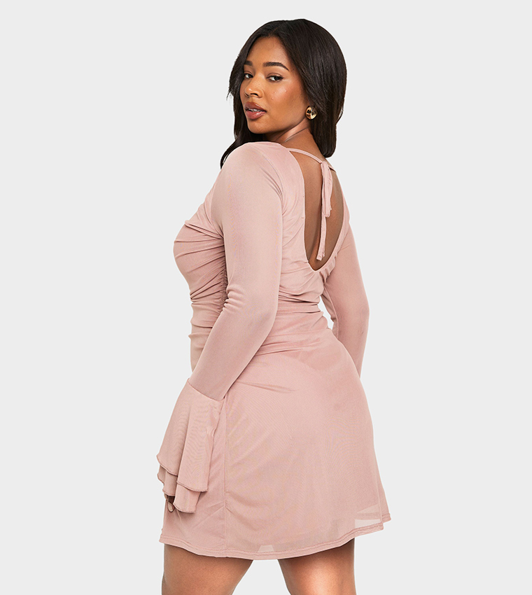 فستان ميني بأكمام واسعة للمقاسات الكبيرة 