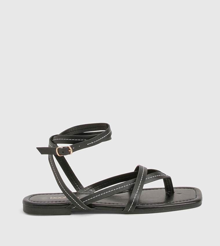 Contrast Stitch Toe Post Wrap Flat Sandals