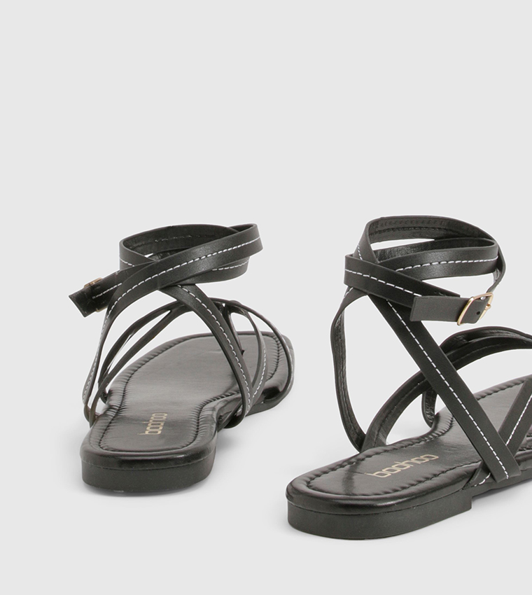 Contrast Stitch Toe Post Wrap Flat Sandals