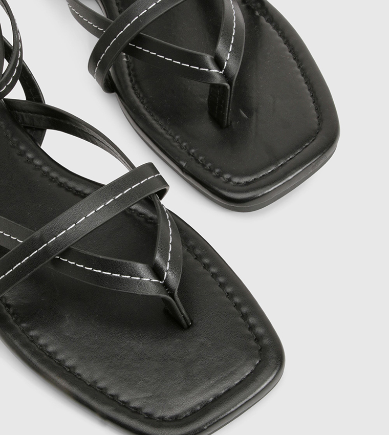 Contrast Stitch Toe Post Wrap Flat Sandals