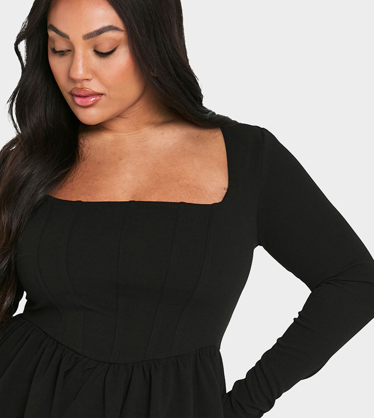 Buy Boohoo Curve Long Sleeves Skater Mini Dress In Black | 6thStreet Qatar