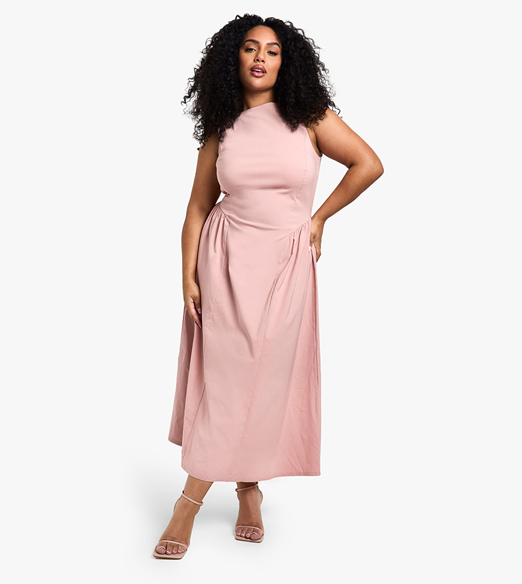 Buy Boohoo Curve Bengaline Sleeveless Midaxi Skater Dress In Pink |  6thStreet Kuwait
