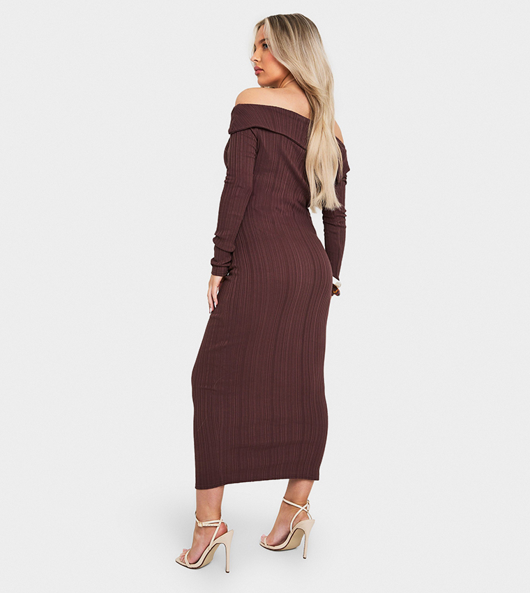 Maternity Rib Off Shoulder Ruched Midaxi Dress
