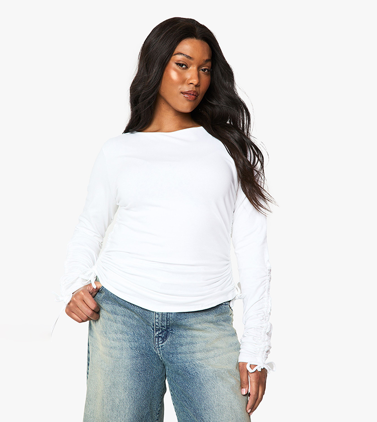 Curve Ruched Sleeves and Body Long Sleeves Top