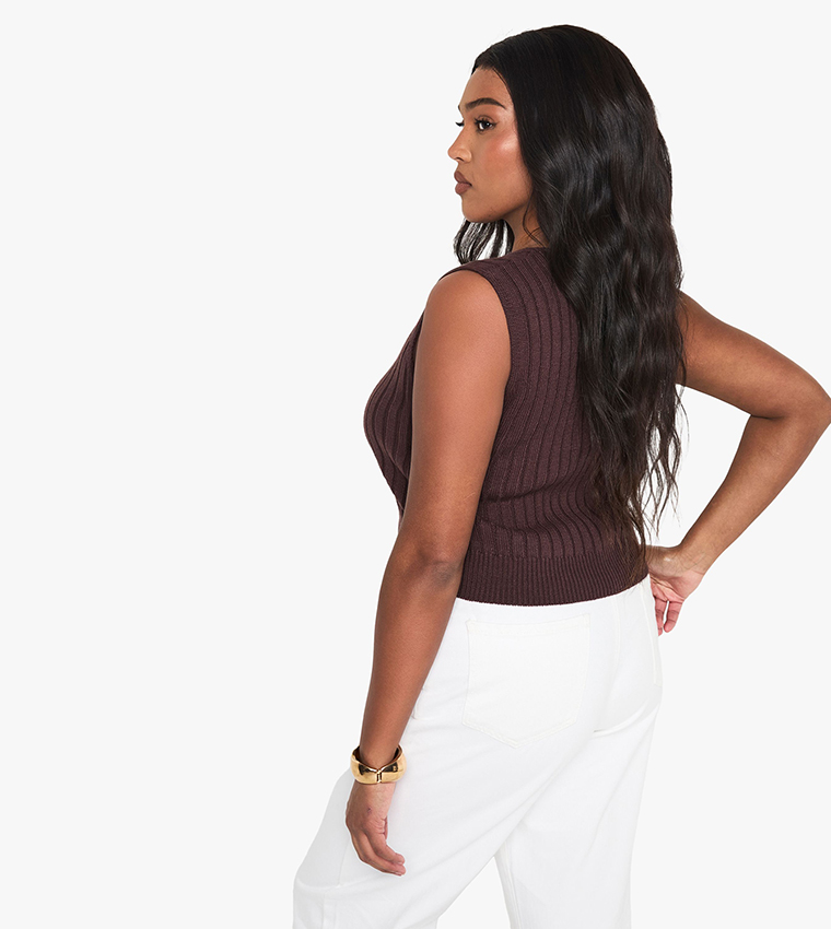 Curve Knitted Tie Detail Crop Top