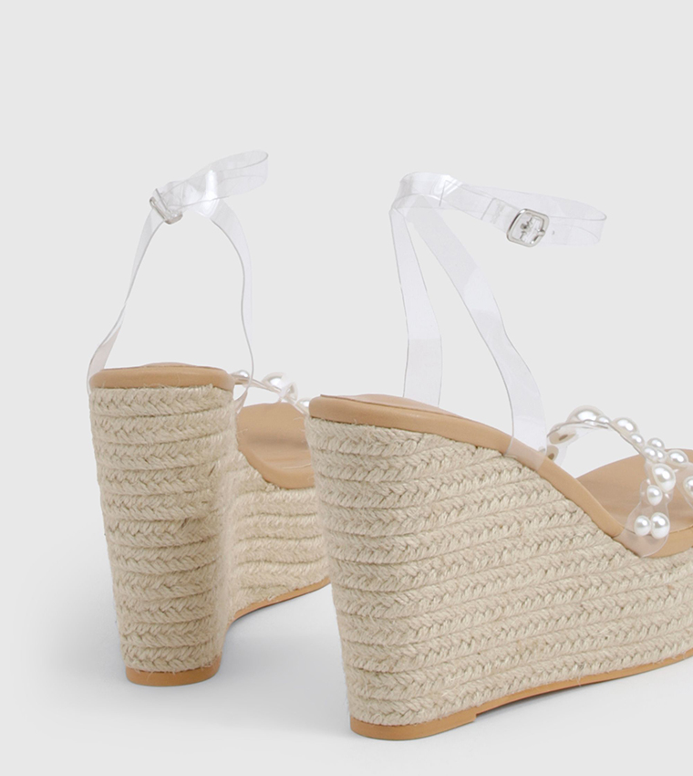 Pearl Detail Clear Wedge Sandals