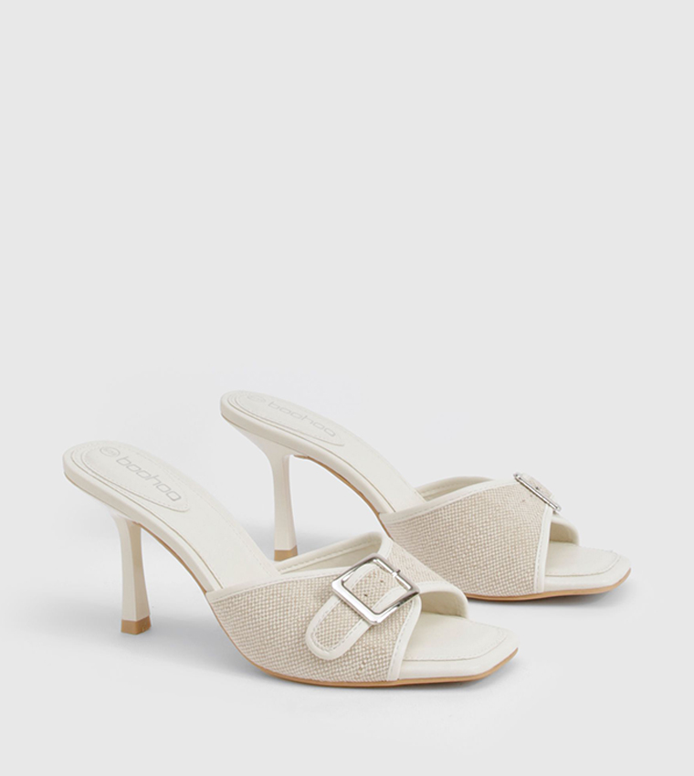 Buckle Linen Detail Heel Sandals