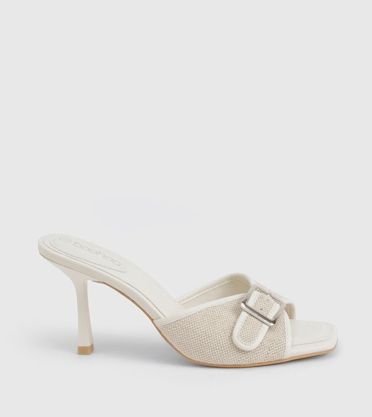 Buckle Linen Detail Heel Sandals
