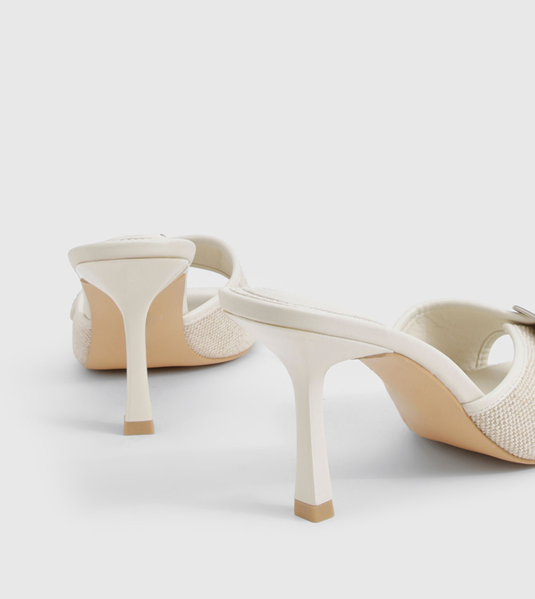 Buckle Linen Detail Heel Sandals
