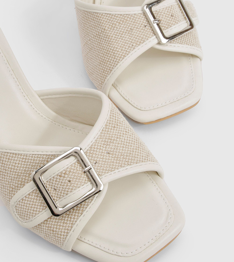Buckle Linen Detail Heel Sandals