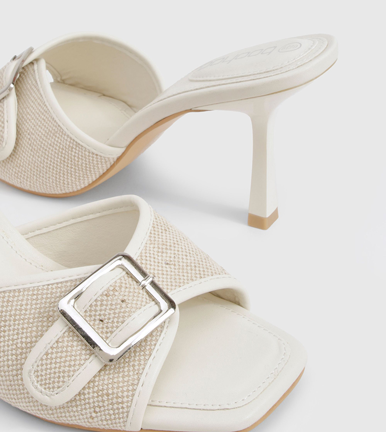 Buckle Linen Detail Heel Sandals