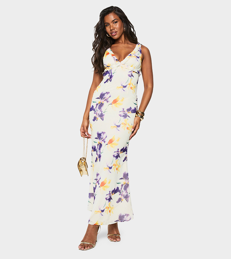 floral chiffon maxi dress boohoo boohoo Women's Floral Chiffon Plunge Maxi Dress