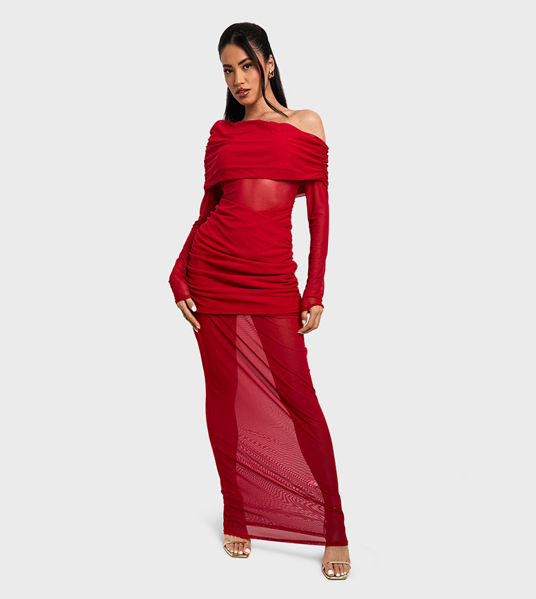 Mesh and Slinky Mix Maxi Dress