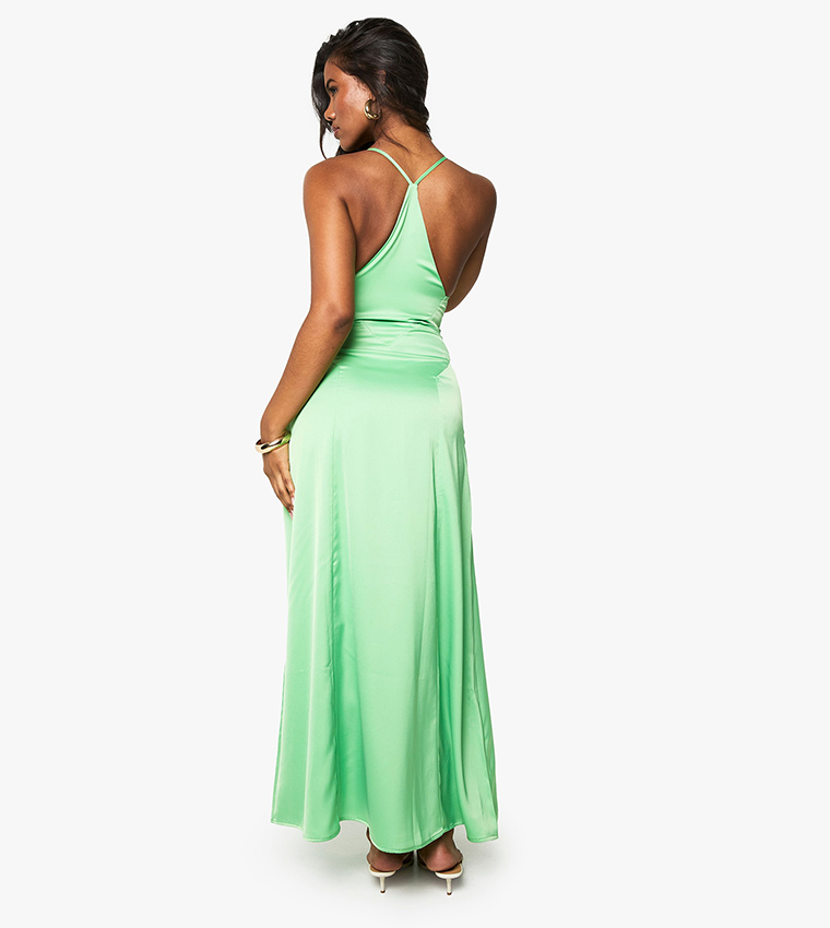 Satin Strappy Cross Over Maxi Dress