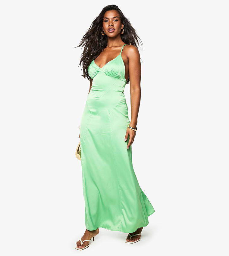Satin Strappy Cross Over Maxi Dress
