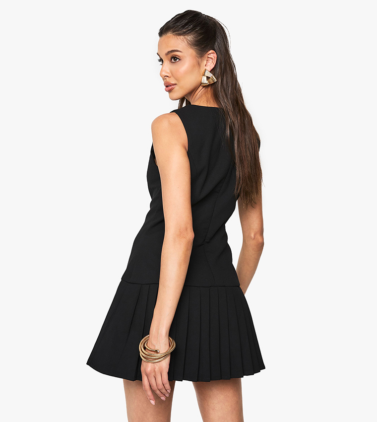 Dropped Waist Pleated Mini Dress