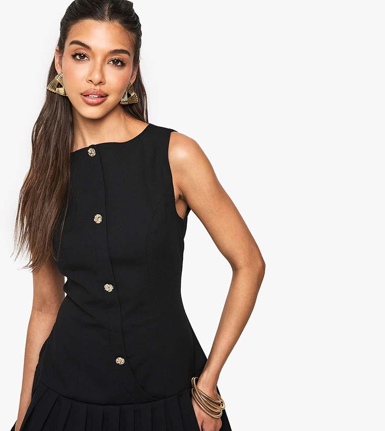 Dropped Waist Pleated Mini Dress