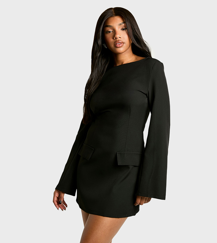 Long Sleeves Slash Neck Tailored Mini Dress