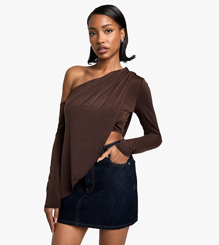 Slinky Off Shoulder Asym Hem Top